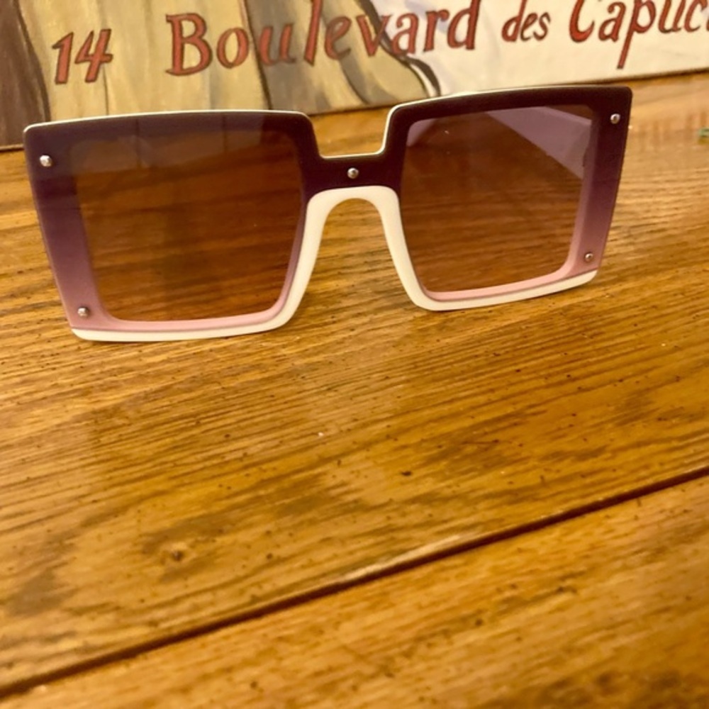 Sunglasses Oversized Square Frame - Purple & Cream  Color Block NWOT